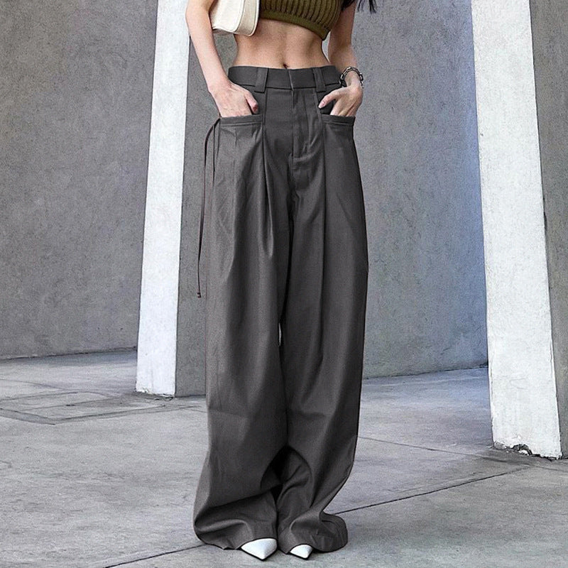 trashy outfits Spring and Summer New Trendy Fashion Retro Street Loose Low Waist Solid Color Woven Pants