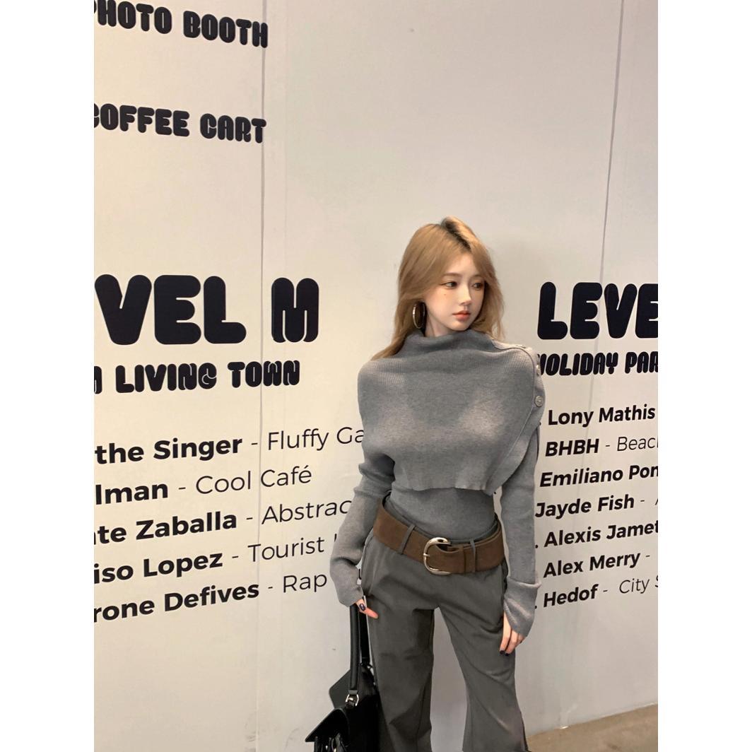 business casual outfits High-End Gray Shawl Long-Sleeved Sweater Low Waist Mopping Casual Pants 2024 Winter Fashion Suit Women