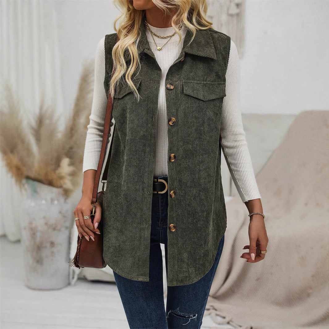 vest Fall Women's Corduroy Lapel Sleeveless Vest Shirt Coat