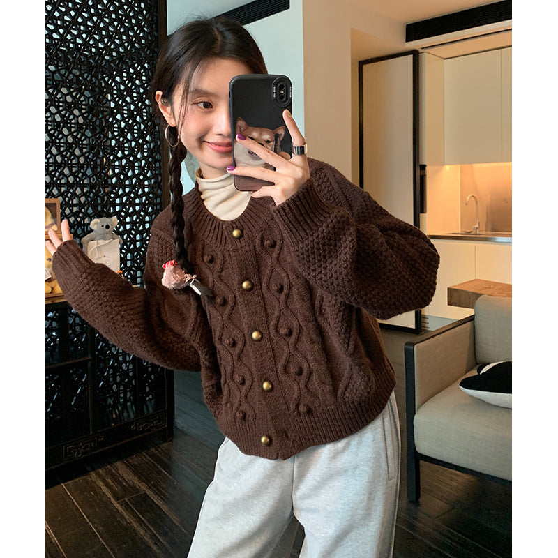 trending fall outfits Retro Heavy Thick Thread Twist Sweater Coat Women's Autumn Thickened Short Knitted Cardigan Top