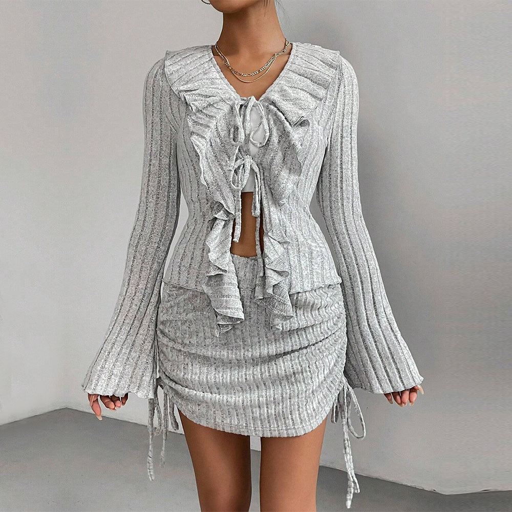 simple winter outfits Women's Sexy Elegant Fashion Suit Autumn and Winter Wooden Ear Slim Two-Piece Suit