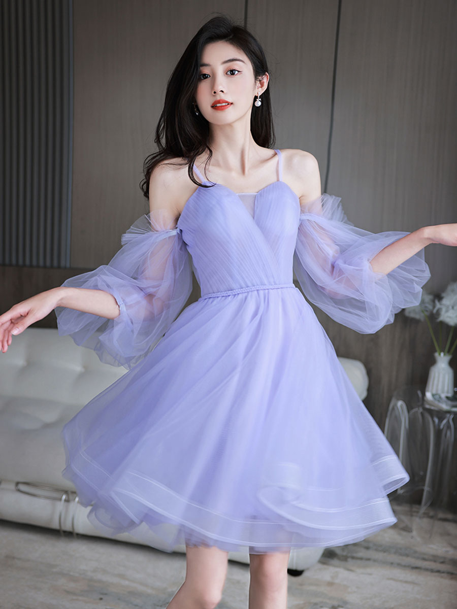 Ddbos Cute Sweetheart Neck Tulle Short Prom Dress, Cute Puffy Homecoming Dress