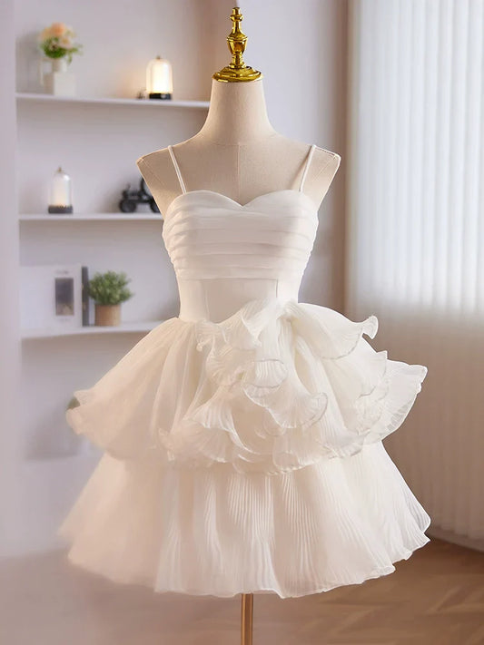 Ddbos Cute Sweetheart Neck Organza White Prom Dress, White Homecoming Dresses