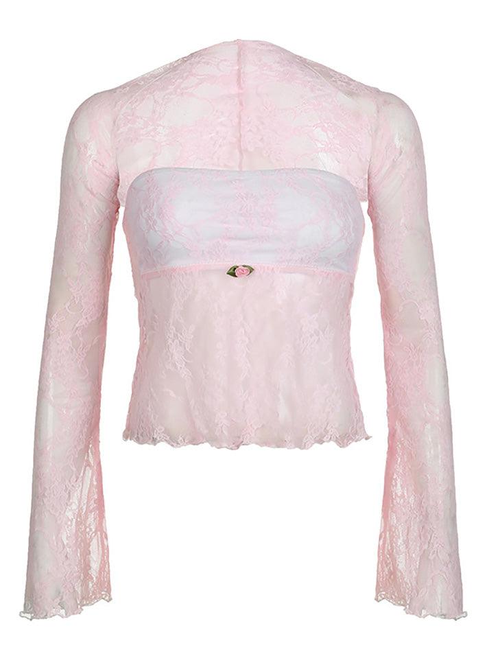 Ddbos - Lace Bandeau Smock Long Sleeve Tee