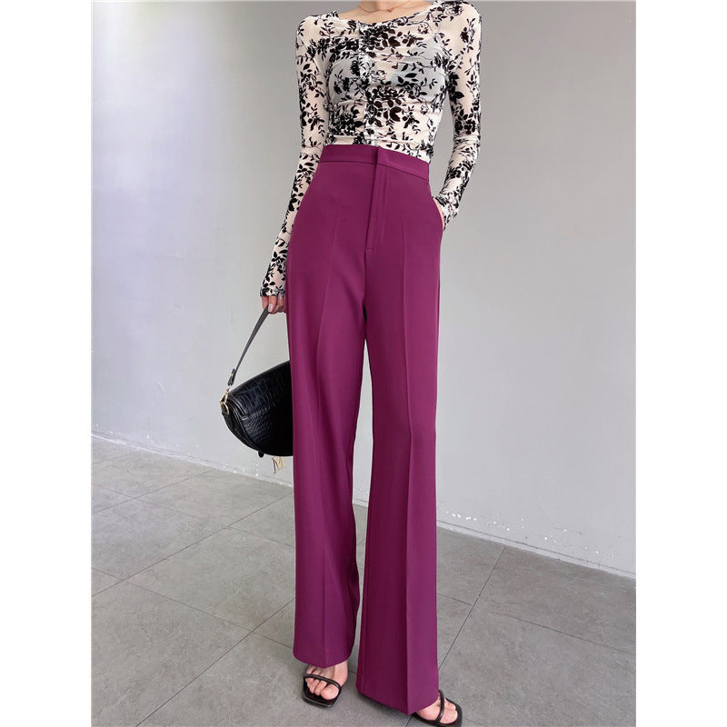 curvy casual outfits Spring and Autumn Purple Pants Wide-Leg Pants Women's Draping High Waist Slimming Straight Pants Casual Suit Pants