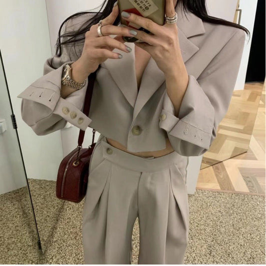 skirt outfits Women's Korean-Style Wide-Shoulder Lapel Suit, Wide-Leg Stretch Waist Suit, Suit Two-Piece Suit