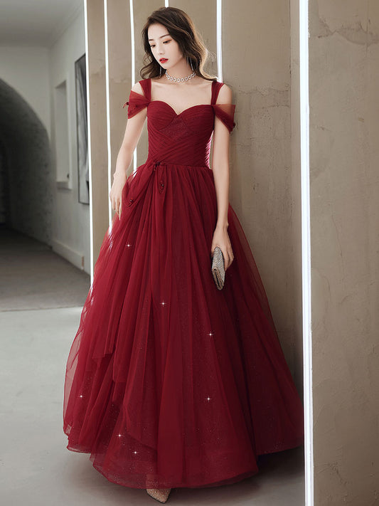 Ddbos Elegant Sweetheart Neck Burgundy Long Prom Dress, A line Backless Evening Dresses