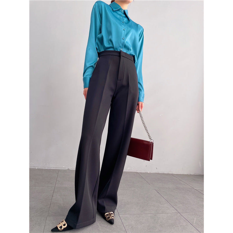 curvy casual outfits Spring and Autumn Purple Pants Wide-Leg Pants Women's Draping High Waist Slimming Straight Pants Casual Suit Pants