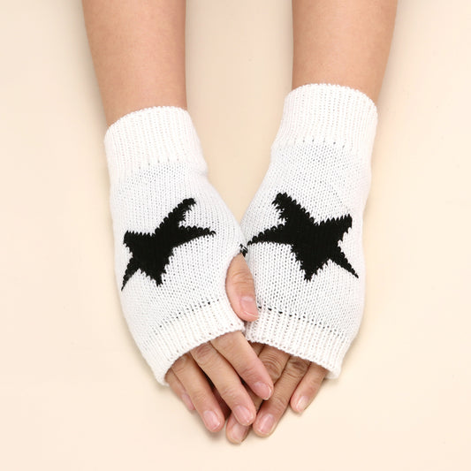 clothes Autumn and Winter Acrylic Wool Five-Pointed Star Gloves Warm Arm Sleeve Leakage Finger Autumn and Winter Oversleeve