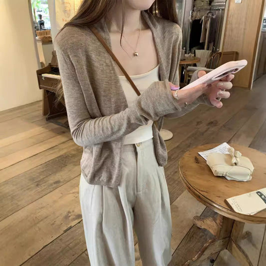 outfit fall Early Autumn Lazy Style Design Thin Soft Glutinous Knitted Coat Small Cardigan Simple Niche Curling Short Top