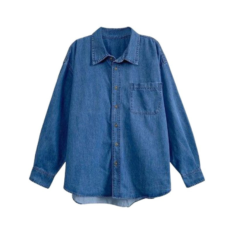 fashion outfits Autumn Japanese Retro Denim Shirt Women's Mid-Length Casual Loose Slimming Long Sleeve Fashion Top Coat