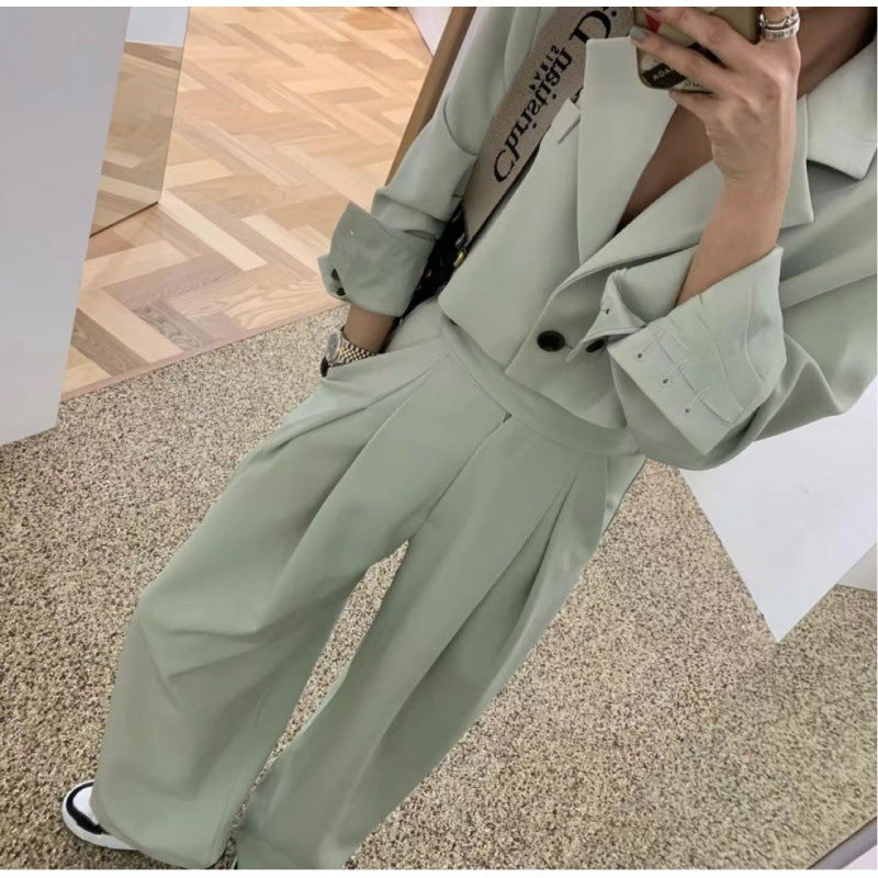 skirt outfits Women's Korean-Style Wide-Shoulder Lapel Suit, Wide-Leg Stretch Waist Suit, Suit Two-Piece Suit