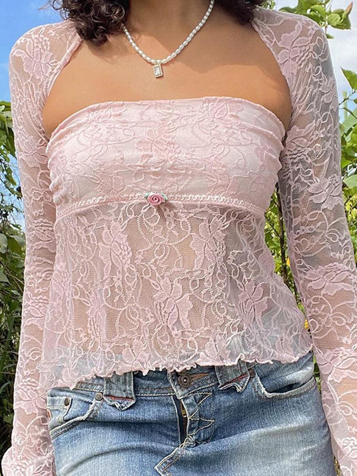 Ddbos - Lace Bandeau Smock Long Sleeve Tee