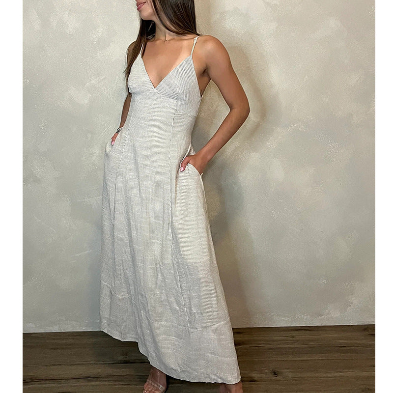 curvy casual outfits Women's Fashion Sexy Hot Girl V-neck Dress Summer Loose Backless Sling Dress Women