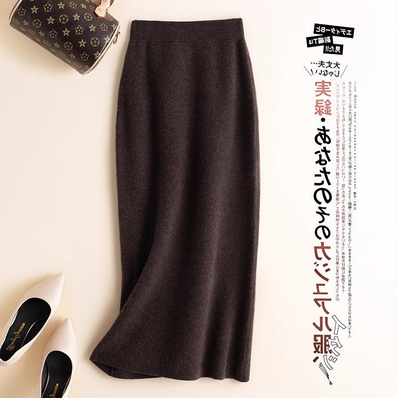 fashion outfits Knitted Skirt Women's Autumn and Winter Thickened Mid-Length High Waist Skirt Slim Slimming Knitted Skirt Hip Skirt One Step