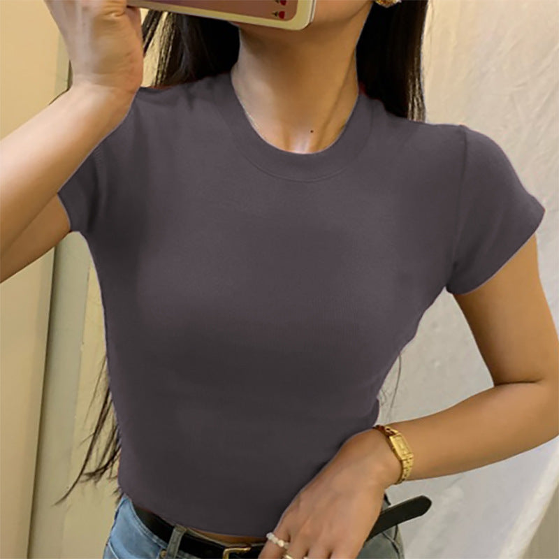 picture day outfit highschool Women's American-Style Short-Sleeved T-shirt with Straight Shoulder Thread Basic Summer New off-the-Collarbone Sexy Hot Girl Ins Short Top