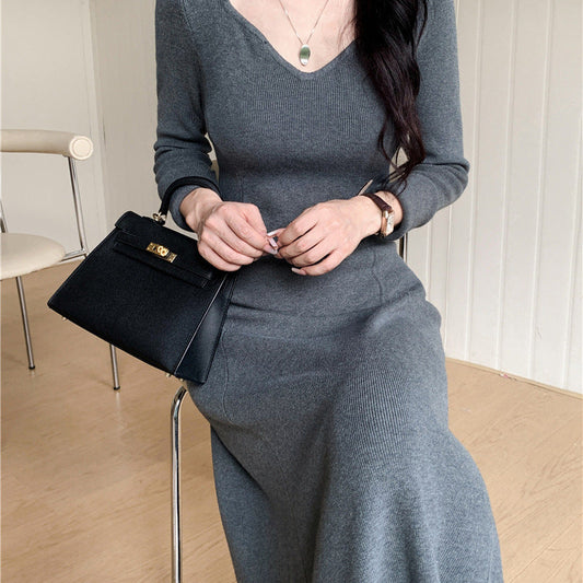 dream clothes Korean Style Knitted Bottoming Knitted Dress Women's Autumn and Winter A- line Large Swing Dress