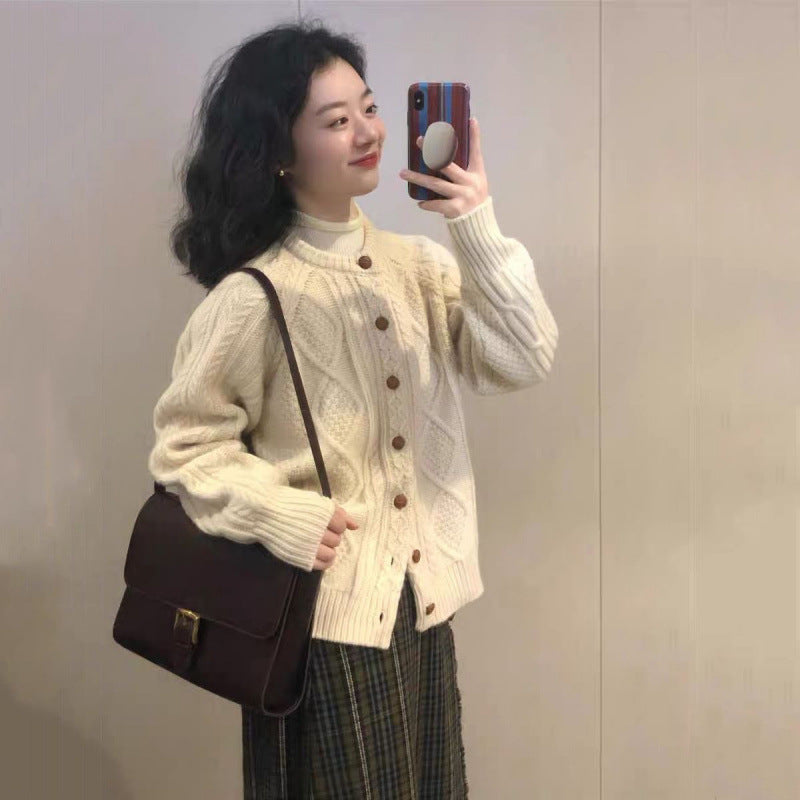 trending fall outfits Twist Cardigan Sweater Coat Women's Autumn and Winter Lazy Loose Sweater Soft Glutinous Top