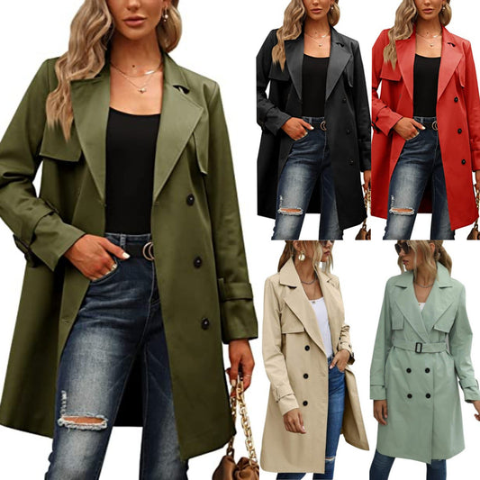 women’s outfits Winter and Autumn Women's Double-Breasted Fashion Casual Trench Coat