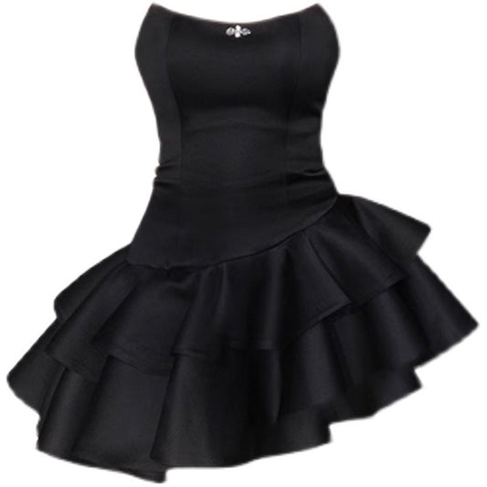 freshman hoco dresses Birthday Party Dress Black Dress Women's Spring and Autumn New Tube Top Skirt Irregular Cake Skirt Pettiskirt