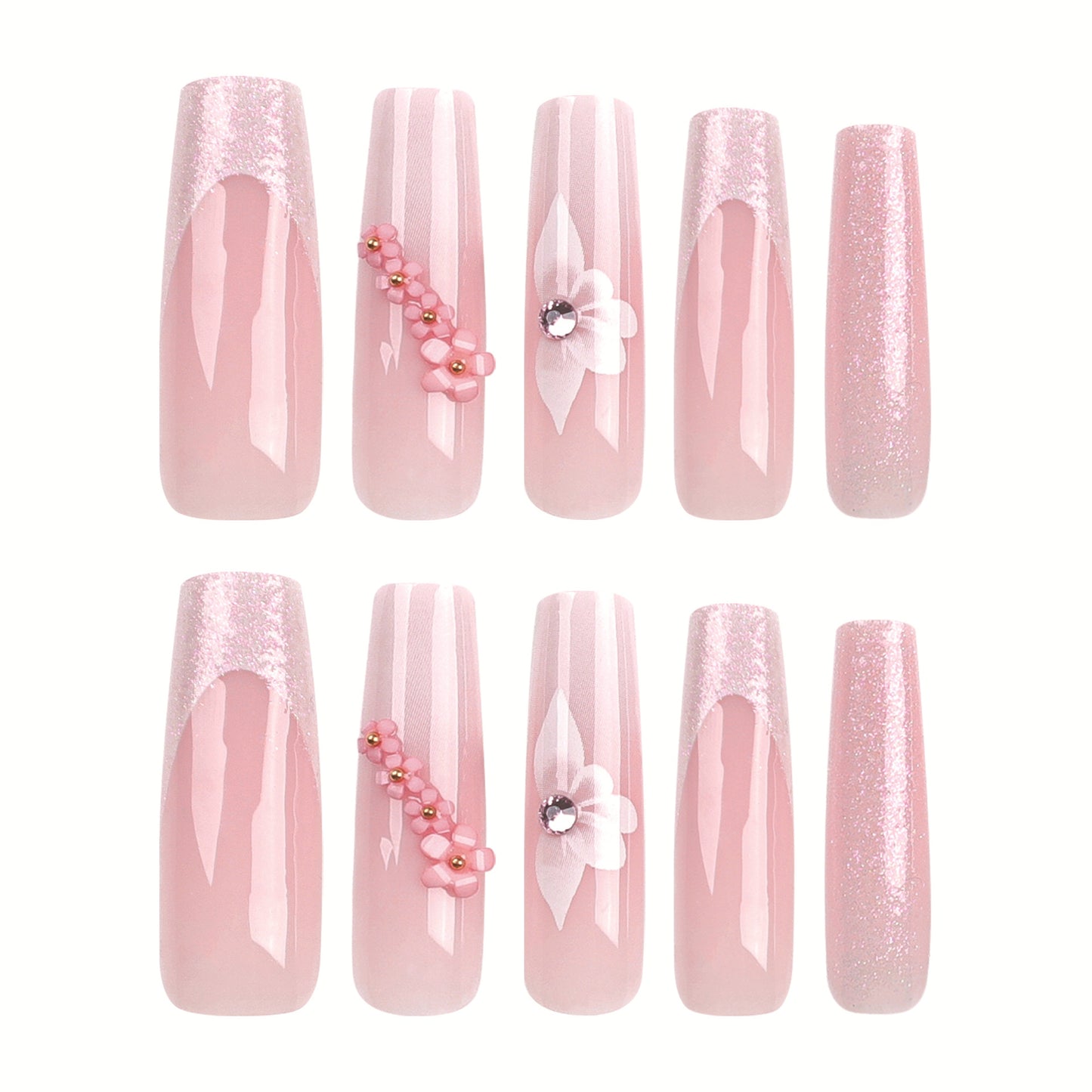 nails French Style Silver Edge Glitter Wear Nail Flower Gradient Rhinestone Nail Art Super Long Ins Style Fake Nail Nail Piece