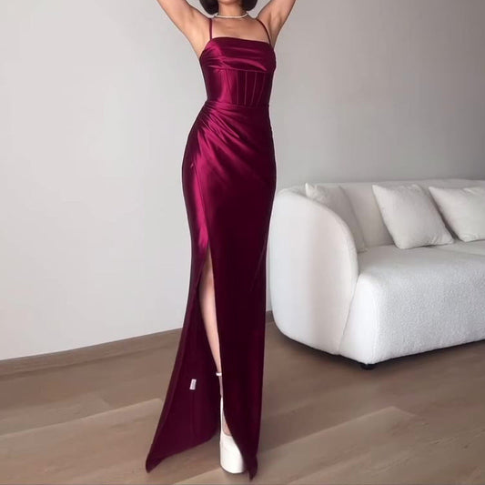 widow dress to impress Summer New Fashion Sexy Backless Red Strap Evening Dress Dress