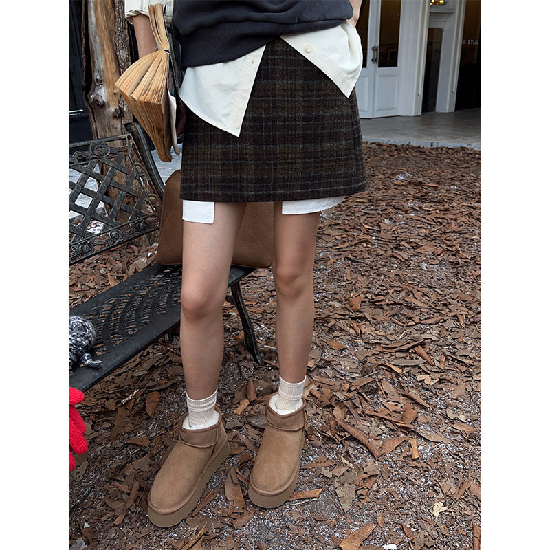 fashion outfits Winter Korean Women's Clothing Age-Reducing Preppy Style A- line Skirt High Waist Simple Skirt