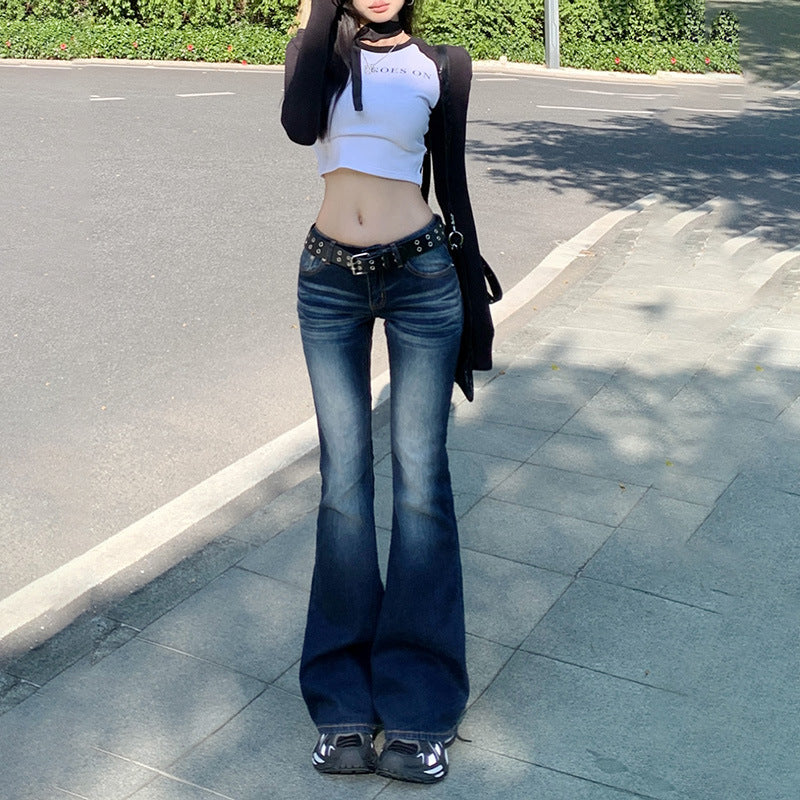 2000s fashion Low Waist Skinny Jeans for Women Early Autumn American Hot Girl Slim Fit Slimming Stretch All-Match Retro Flared Pants