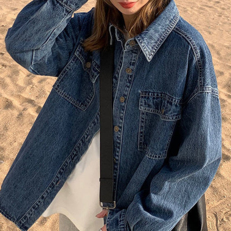 fashion outfits Retro Washed Denim Coat Women's Autumn New Long Sleeve Denim Shirt Women's Loose Slimming Denim Shirt