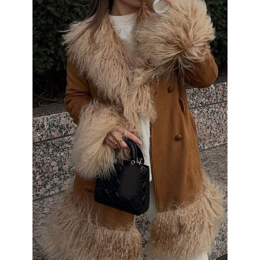 fall trends 2024 outfits Fashion Stitching Fur Coat 2024 Fashion Winter Women's Button Warm Coat