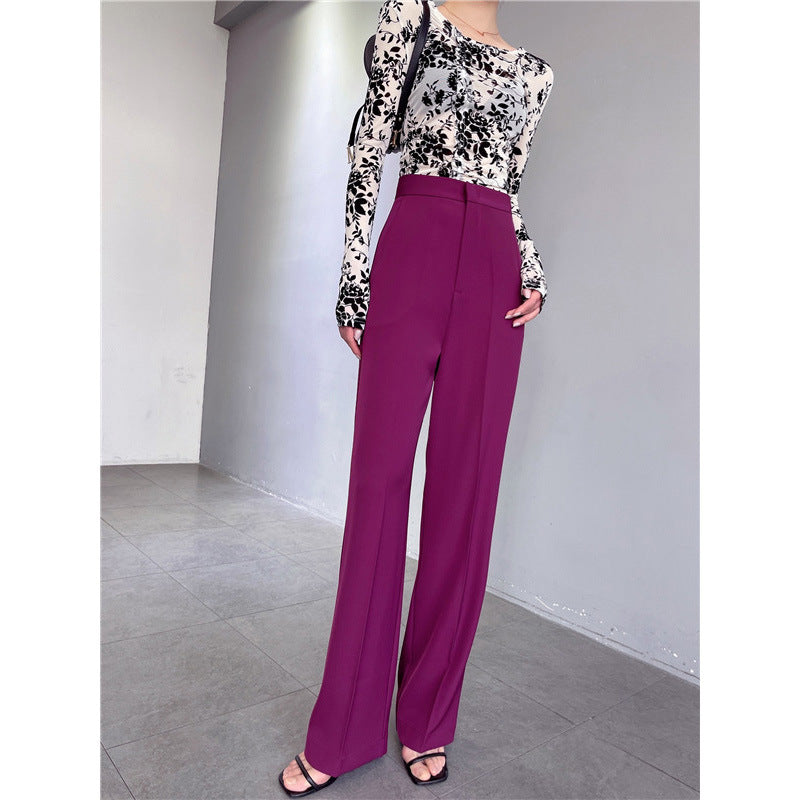 curvy casual outfits Spring and Autumn Purple Pants Wide-Leg Pants Women's Draping High Waist Slimming Straight Pants Casual Suit Pants