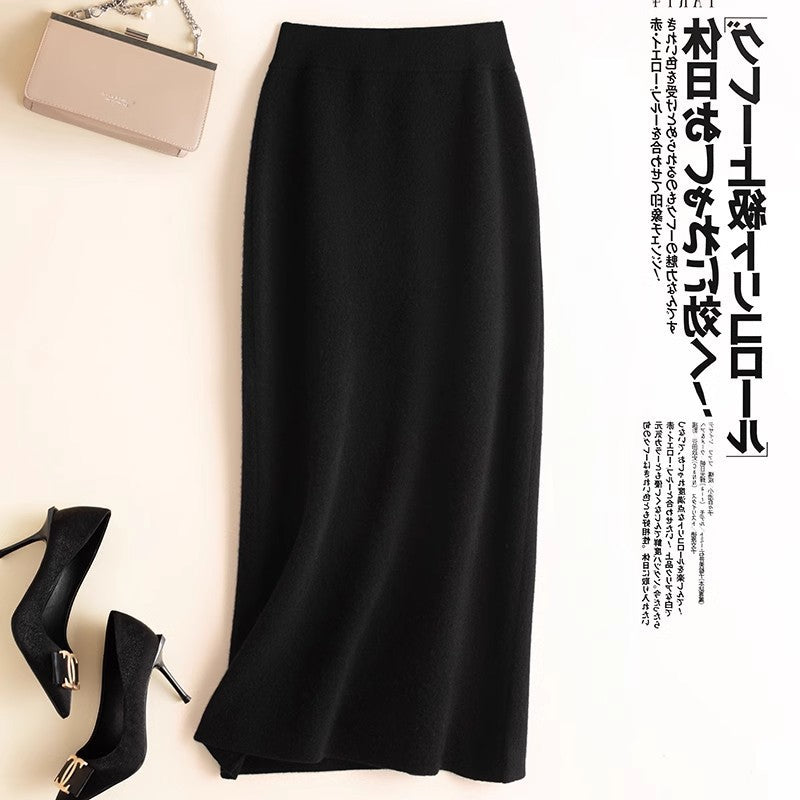 fashion outfits Knitted Skirt Women's Autumn and Winter Thickened Mid-Length High Waist Skirt Slim Slimming Knitted Skirt Hip Skirt One Step