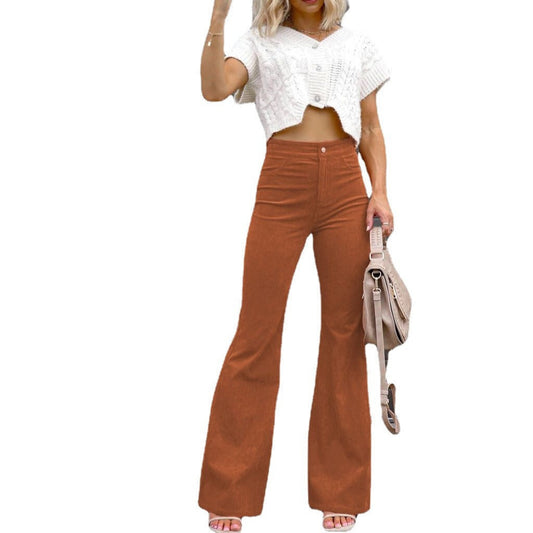 social worker outfits Winter New Pure Color Corduroy Elegant Women's Trousers Slim Pants High Waist Casual Pants