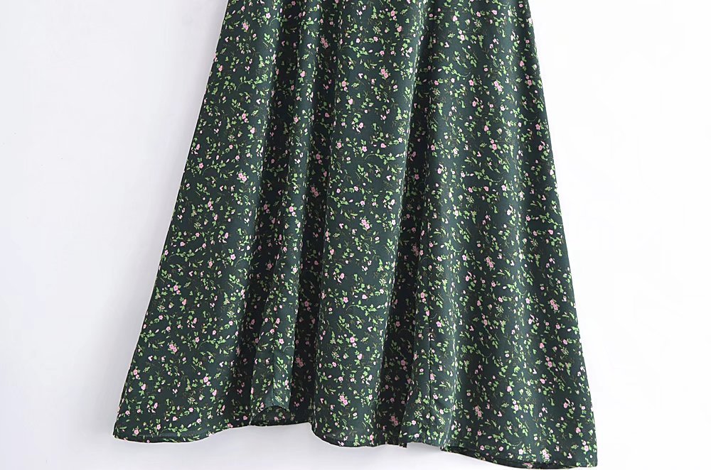 indie dress to impress Summer French Style Retro Dark Green Small Floral Slim Waist Long Sling Dress