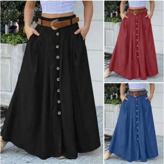 skirt outfits New Autumn Women's Long Skirt Button High Waist Solid Color Pocket Casual Women's Skirt