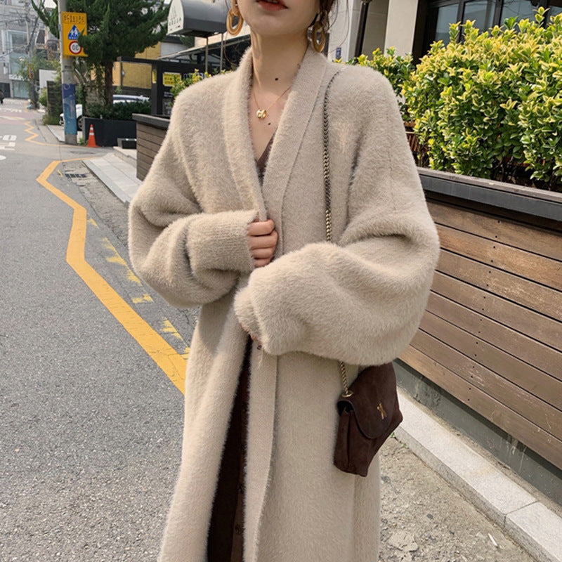 2024 fall fashion trends Korean Style Autumn and Winter New Style Faux Mink Velvet Sweater Women's Cardigan Outer Wear over the Knee Long Loose Overcoat Women's Coat