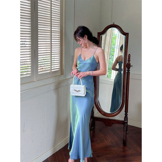 dresses Same Day Delivery Summer New Green Mermaid Sling Super Long Dress Smooth Draping Slim Dress