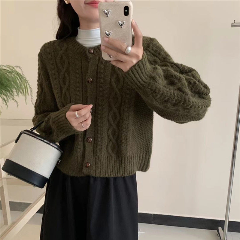 trending fall outfits Japanese Retro Twist Knitted Cardigan Women's Autumn and Winter Lazy Style Loose Soft Glutinous Short Thickened Sweater Coat