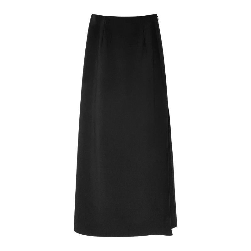 curvy casual outfits Spring and Autumn Black Skirt Women's Split Long High Waist Draping A- line Cover Slim Straight Skirt