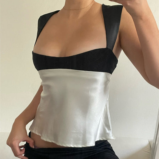 outfit Summer New Fashionable Elegant Backless Contrast Color Slim Slimming Short Sleeveless Camisole for Women