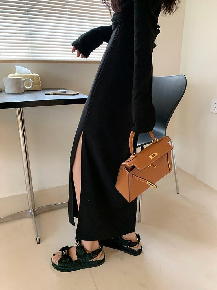 curvy casual outfits Spring and Autumn Black Skirt Women's Split Long High Waist Draping A- line Cover Slim Straight Skirt