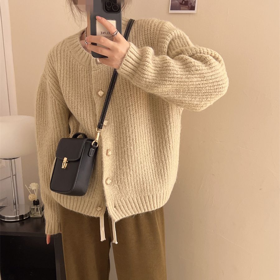 fall outfits 2024 Lazy Style Korean Style Loose Sweater Coat Autumn and Winter New Women's Clothing Solid Color Thickened Niche Knitted Cardigan