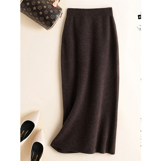 fashion outfits Knitted Skirt Women's Autumn and Winter Thickened Mid-Length High Waist Skirt Slim Slimming Knitted Skirt Hip Skirt One Step