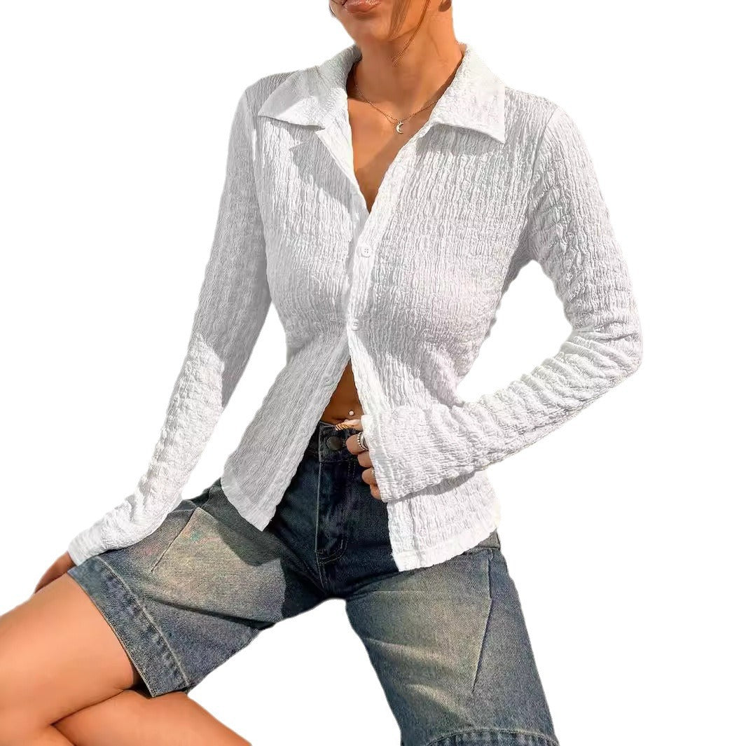 fall outfits women 2024 Elegant Ladies Solid Color Texture Long Sleeve Fashion Shirt Top Women