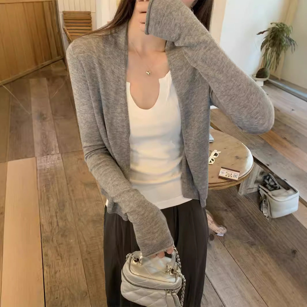 outfit fall Early Autumn Lazy Style Design Thin Soft Glutinous Knitted Coat Small Cardigan Simple Niche Curling Short Top