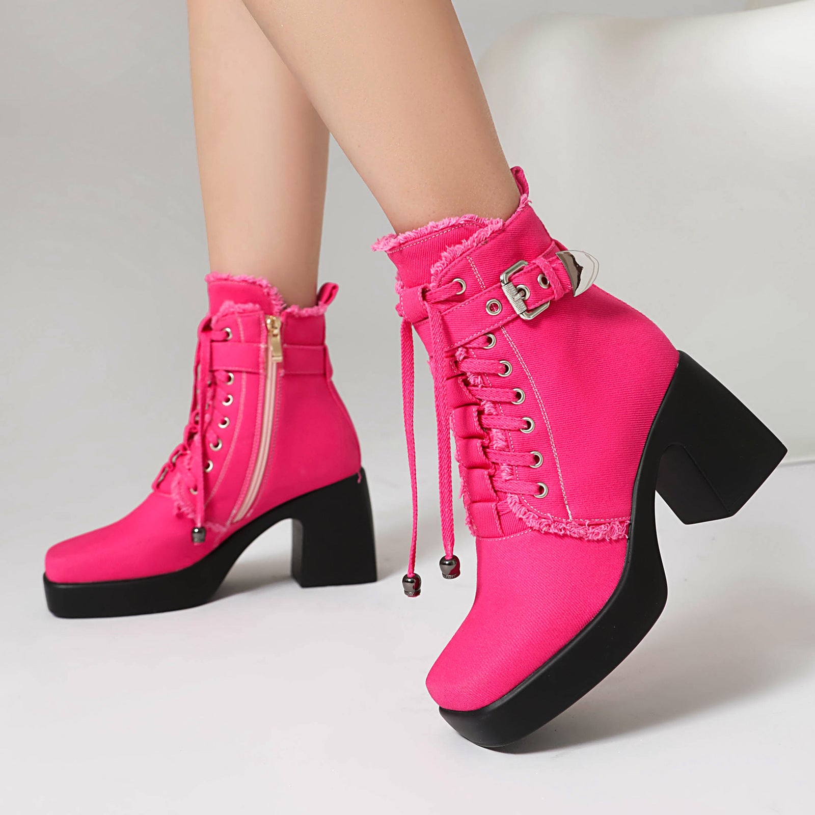 shoes Autumn and Winter New Style High Heel 40-43 plus Size Square Toe Thick Bottom Low Boots