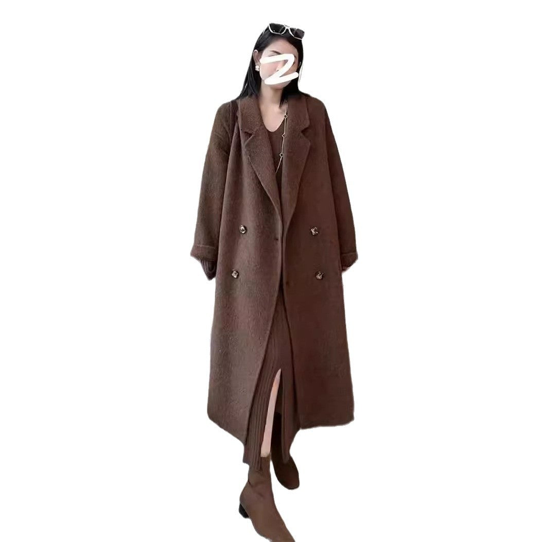 cold weather outfits Women's Double-Sided Cashmere Coat with Camel Velvet Mulberry Silk Wool Mid-Length Winter Thickened Lazy Woolen Coat