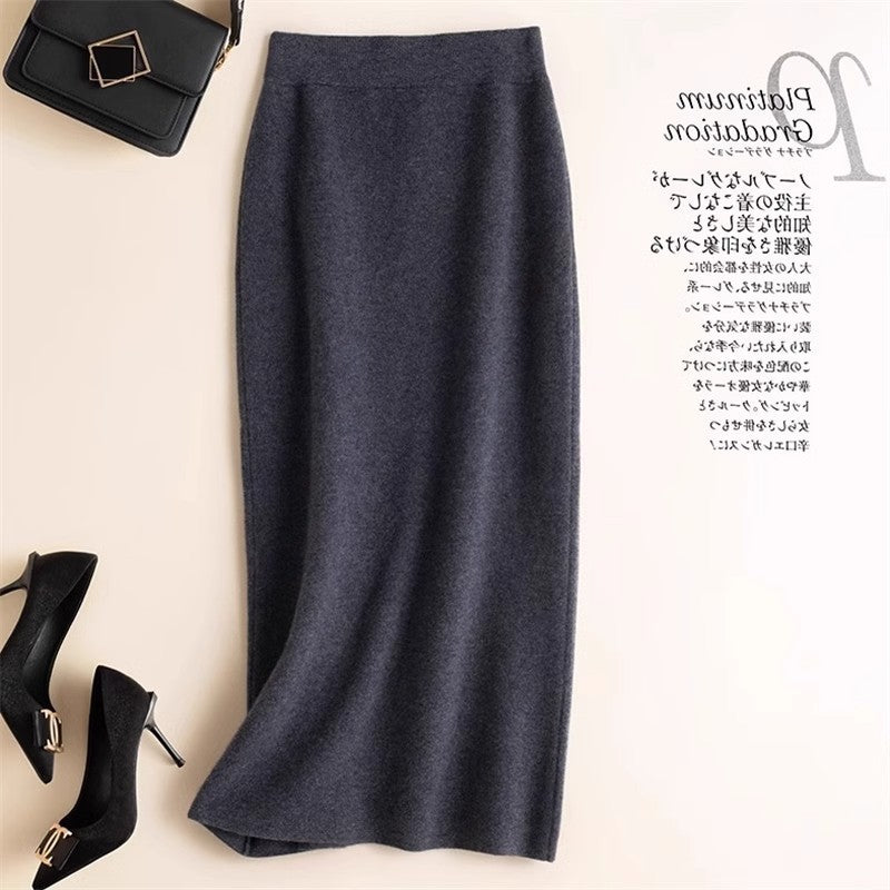 fashion outfits Knitted Skirt Women's Autumn and Winter Thickened Mid-Length High Waist Skirt Slim Slimming Knitted Skirt Hip Skirt One Step