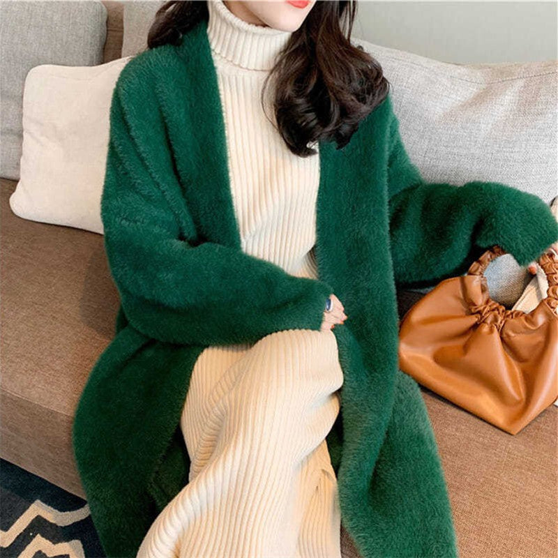 2024 fall fashion trends Korean Style Autumn and Winter New Style Faux Mink Velvet Sweater Women's Cardigan Outer Wear over the Knee Long Loose Overcoat Women's Coat