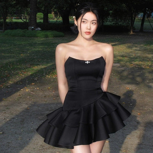 freshman hoco dresses Black Tube Top Dress Women's New Tube Top Dress Cake Skirt Birthday Pettiskirt Adult Dress